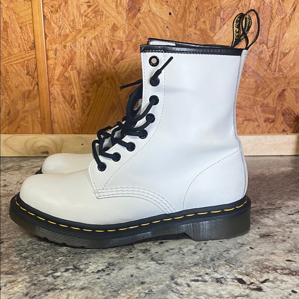 Dr. Martens White Boots with Black and Yellow Accents Size 7